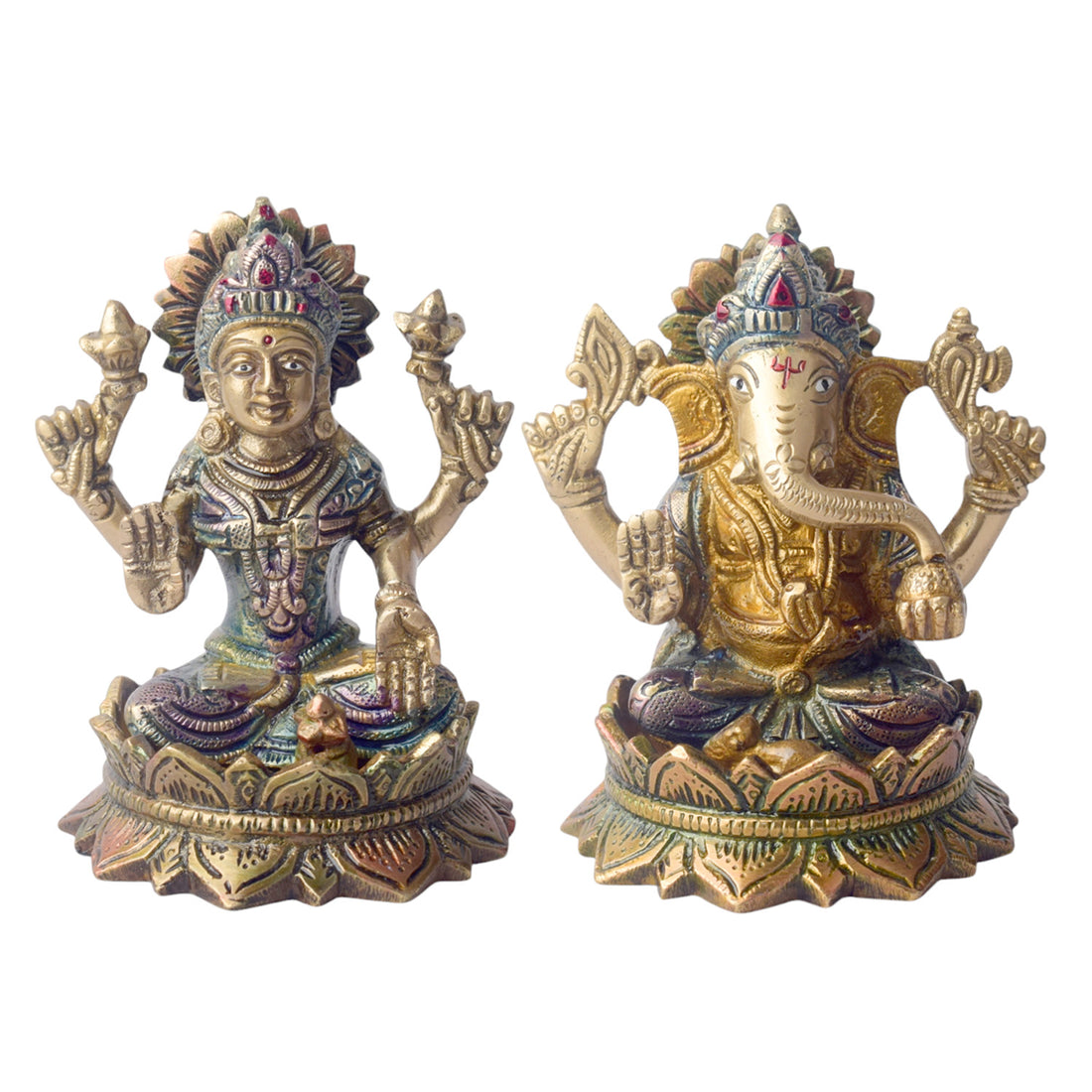 4.9 Inch Brass Lakshmi Ganesha Idol – for Blessings