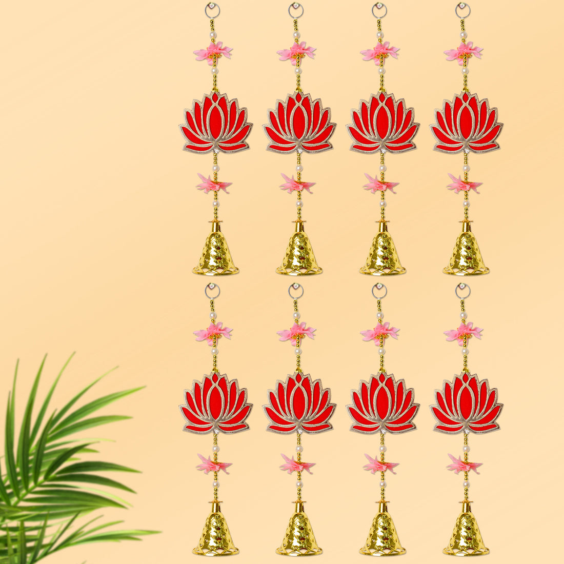 Attractive 1 Tier Lotus with Bells Wall Hanging Backdrop (4Pair Latkans)