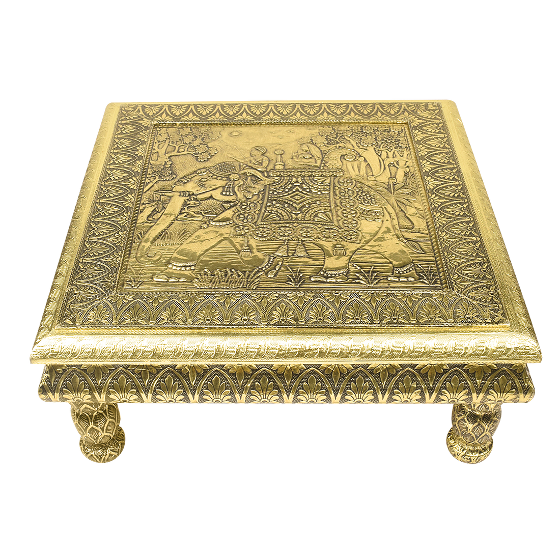 Cultural Grace: Meenakari Embossed Elephant Decorative Chowki