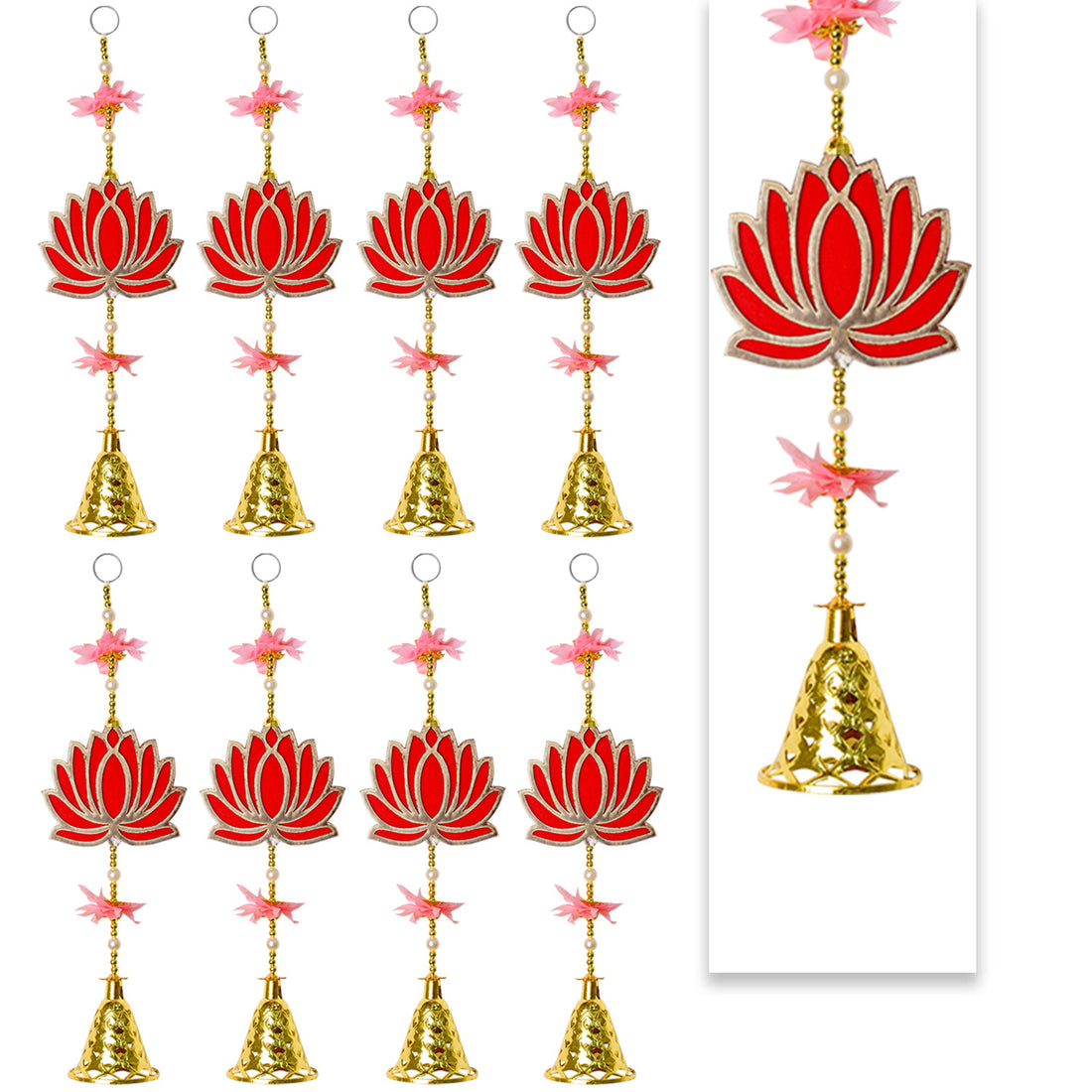 Attractive 1 Tier Lotus with Bells Wall Hanging Backdrop (4Pair Latkans)