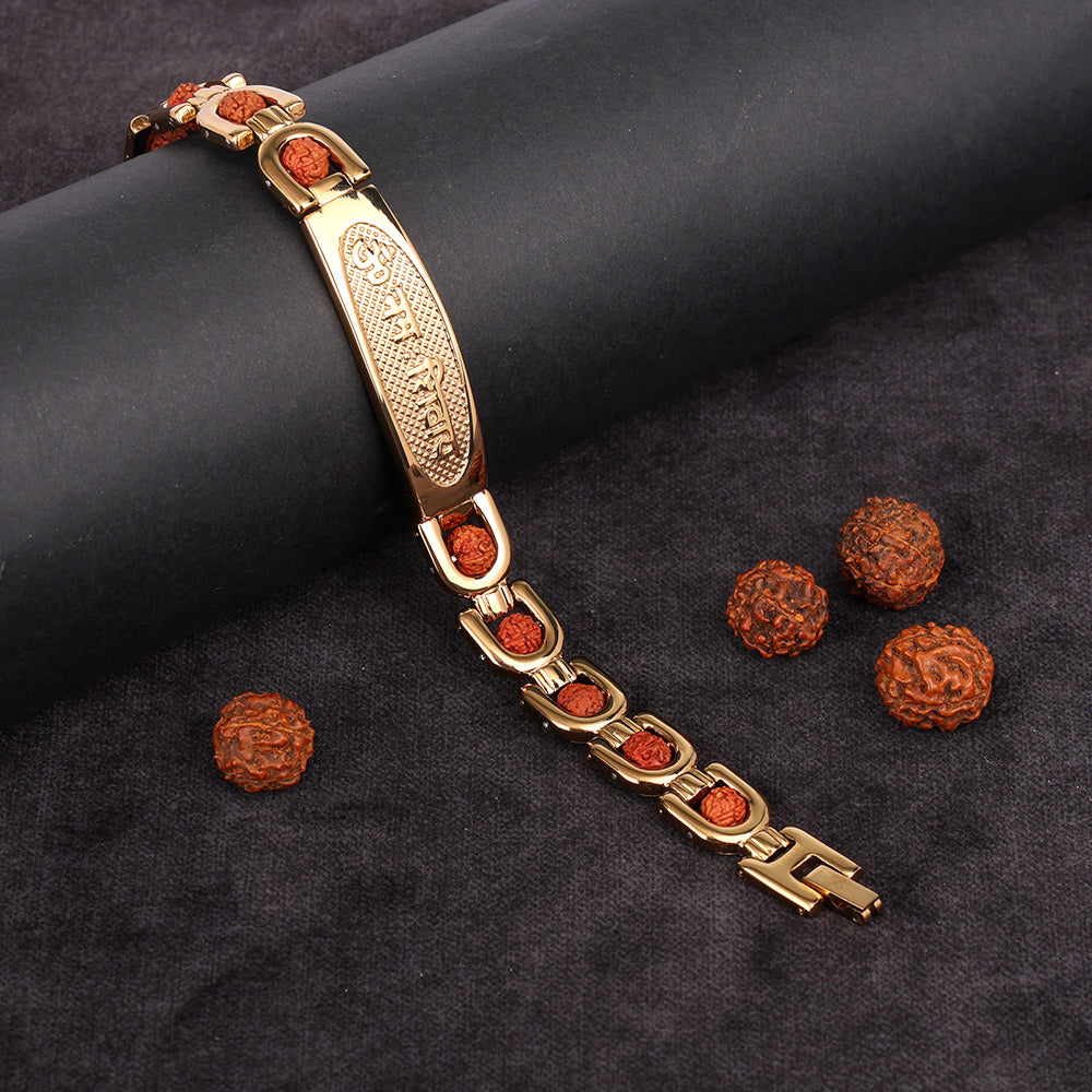 Om Namah Shivay Rudraksha Bracelet Gold Plated Premium IGP Coating