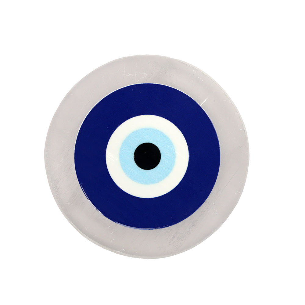 Selenite Plate with Evil Eye Spiritual Protection Tool