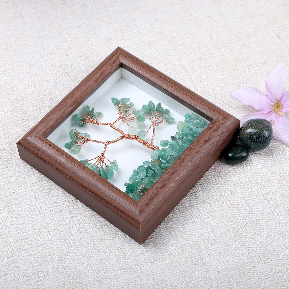 Green Aventurine Tree with Frame Decorative Spiritual Piece