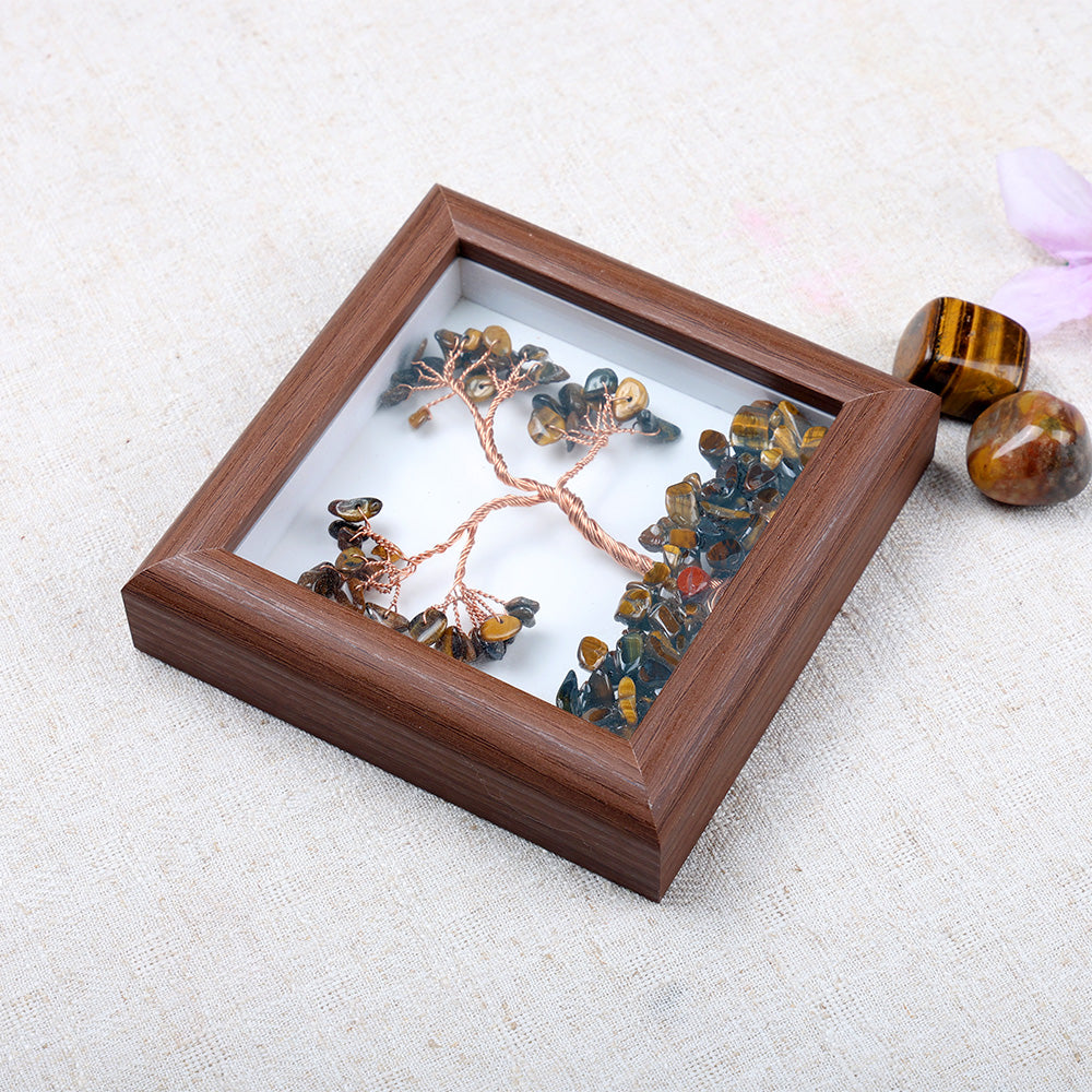 Tiger Eye Tree with Frame Decorative Spiritual Piece