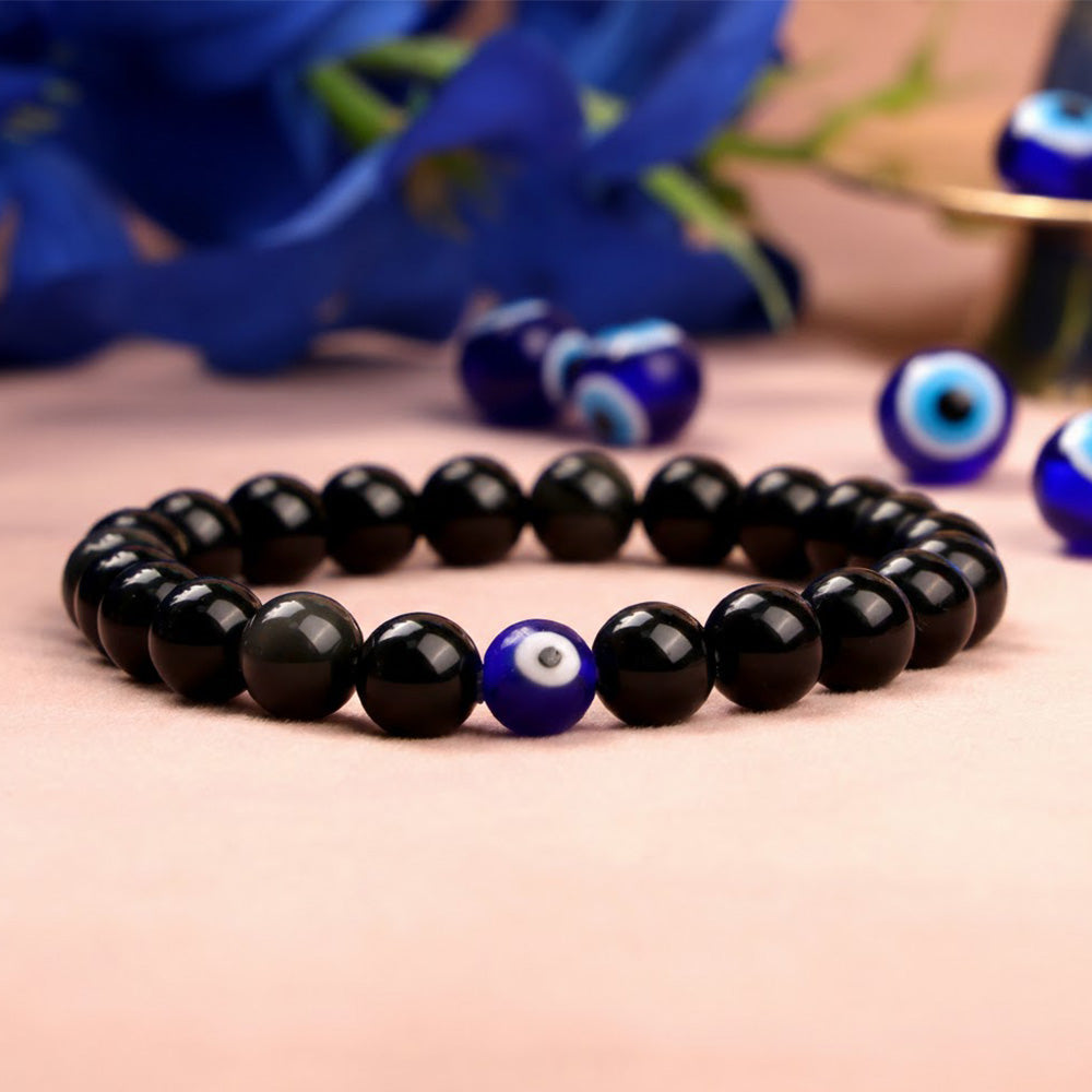 Black Obsidian Evil Eye & Golden Pyrite Bracelet Combo | Protection & Wealth Energy