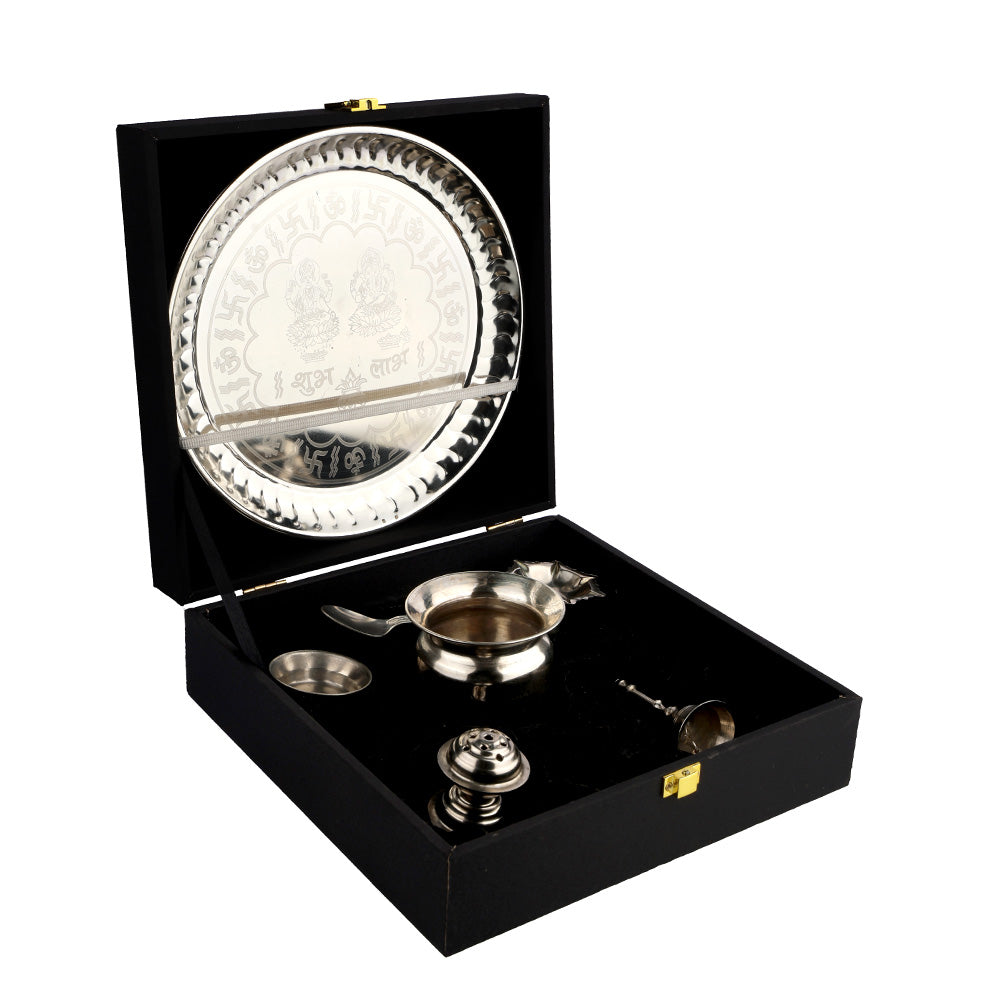 Silver Plated Pooja Thali Metal Aarti Plate