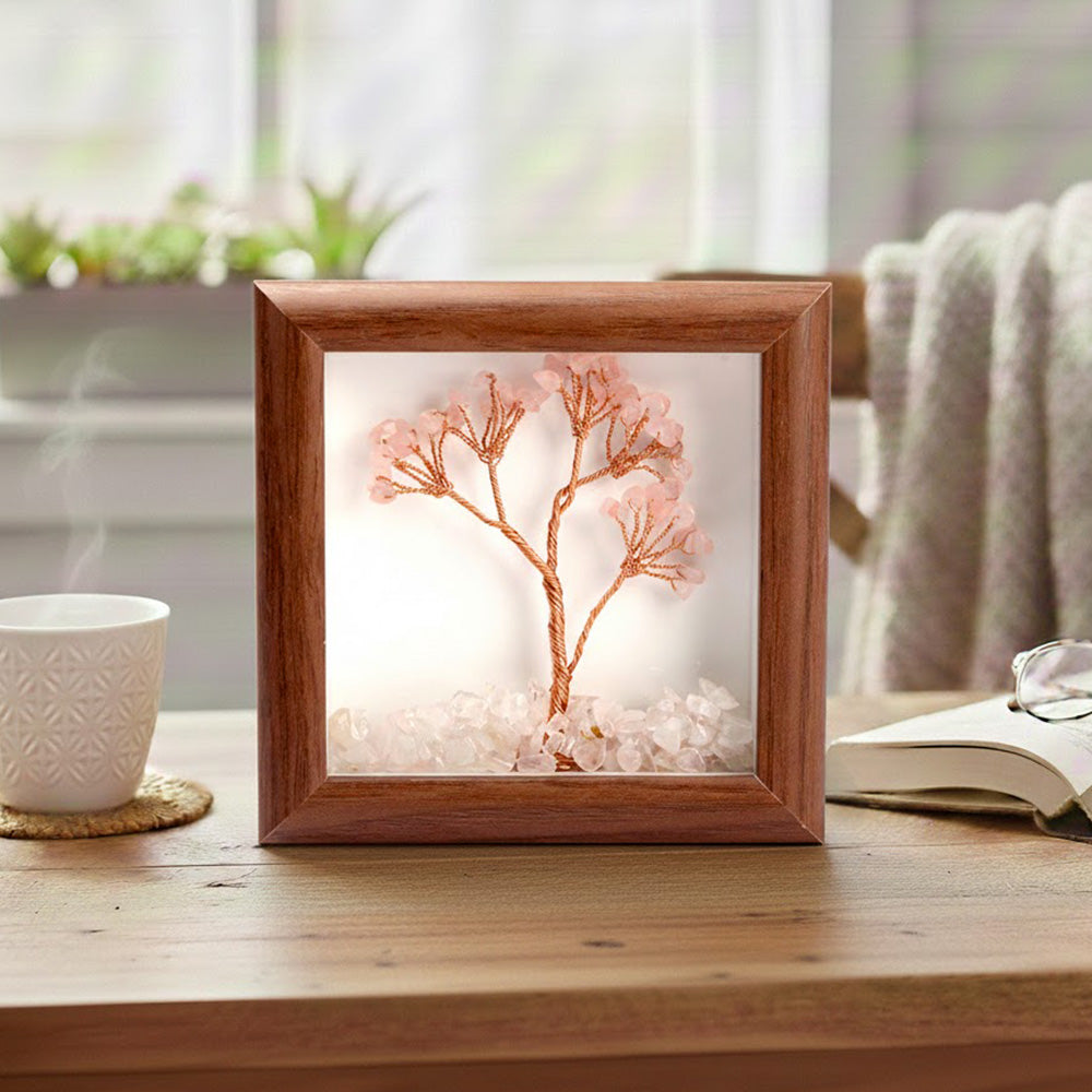 Rose Quartz Tree with Frame Decorative Spiritual Piece