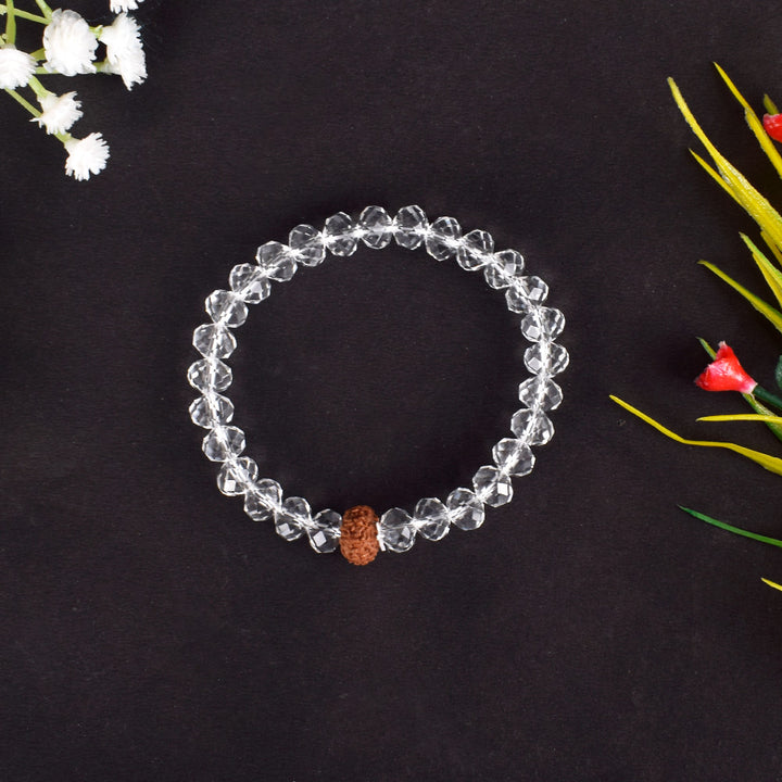 10 Mukhi Rudraksha Bracelet with Sphatik Crystal Beads for Protection and Spiritual Energy. India’s Largest Pooja Accessories Brand - www.satvikstore.in