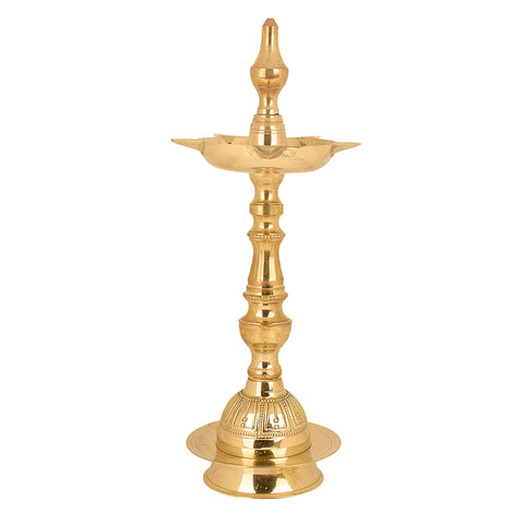 12 Inch Embossed Kalash Kerala Brass Diya β Handcrafted brass diya with an embossed kalash design, perfect for pooja ceremonies, religious rituals, and spiritual occasions. Indiaβs Largest Pooja Accessories Brand β www.satvikstore.in