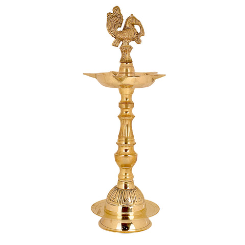 13 Inch Embossed Brass Peacock Kerala Samai Diya β Handcrafted brass diya with an embossed peacock design, perfect for pooja ceremonies, religious rituals, and spiritual occasions. Indiaβs Largest Pooja Accessories Brand β www.satvikstore.in