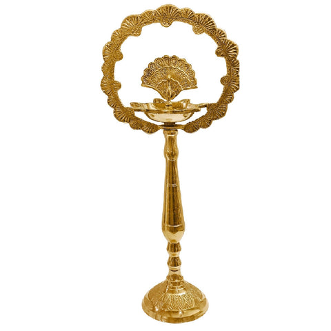 14 Inch Brass Mor Kiran Style Kerala Diya β Traditional handcrafted peacock brass diya in Kiran style for pooja and festive use. Indiaβs Largest Pooja Accessories Brand β www.satvikstore.in