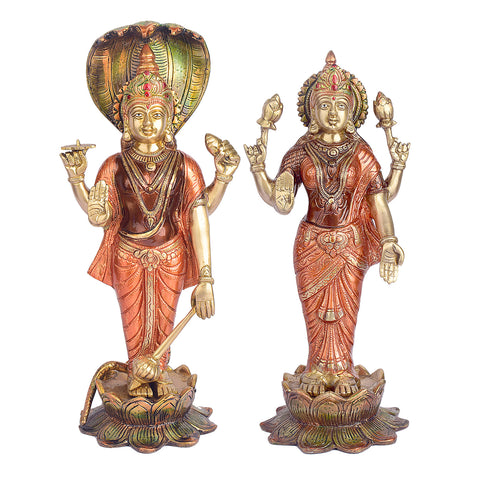 15.4 inch large brass Vishnu and Laxmi murti symbolizing prosperity, protection, and divine blessings. Indiaβs Largest Brass Idols Brand - www.satvikstore.in