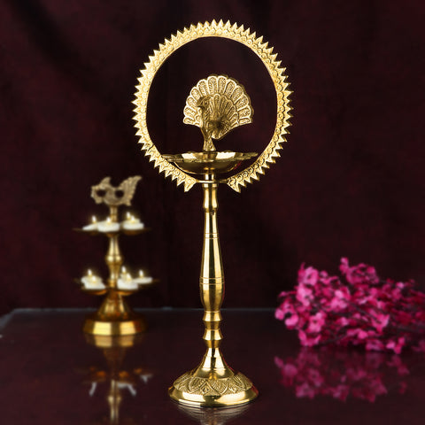 17 Inch Mor Kiran Style Brass Kerala Diya β Grand handcrafted peacock diya in Kiran style, ideal for temples and spiritual rituals. Indiaβs Largest Pooja Accessories Brand β www.satvikstore.in