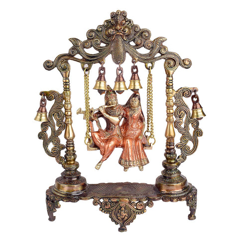 18.1 Inch Pure Brass Large Radha Krishna Swing Jhoola Brass Statue featuring intricate detailing, perfect for spiritual home decor, temple worship, and devotional gifting. Indiaβs Largest Brass Idols Brand - www.satvikstore.in