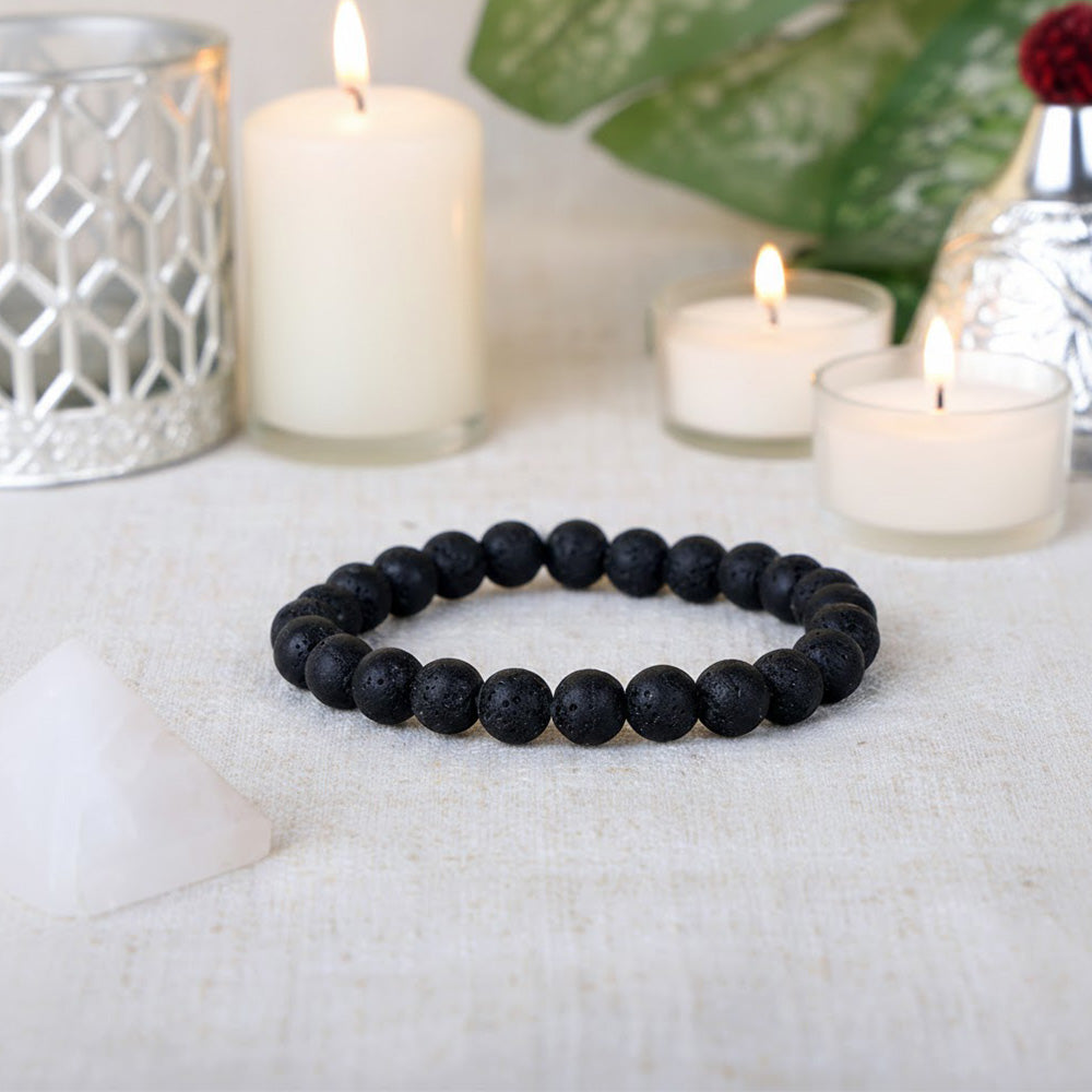 Natural Black Lava Stone Beaded Bracelet Stylish Spiritual Wear
