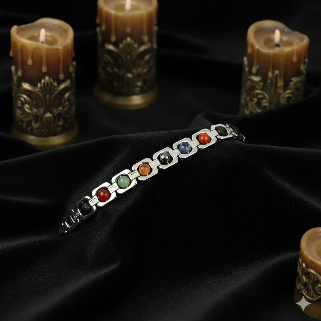 7 Chakra Silver Plated Bracelet – Unisex Spiritual Wear