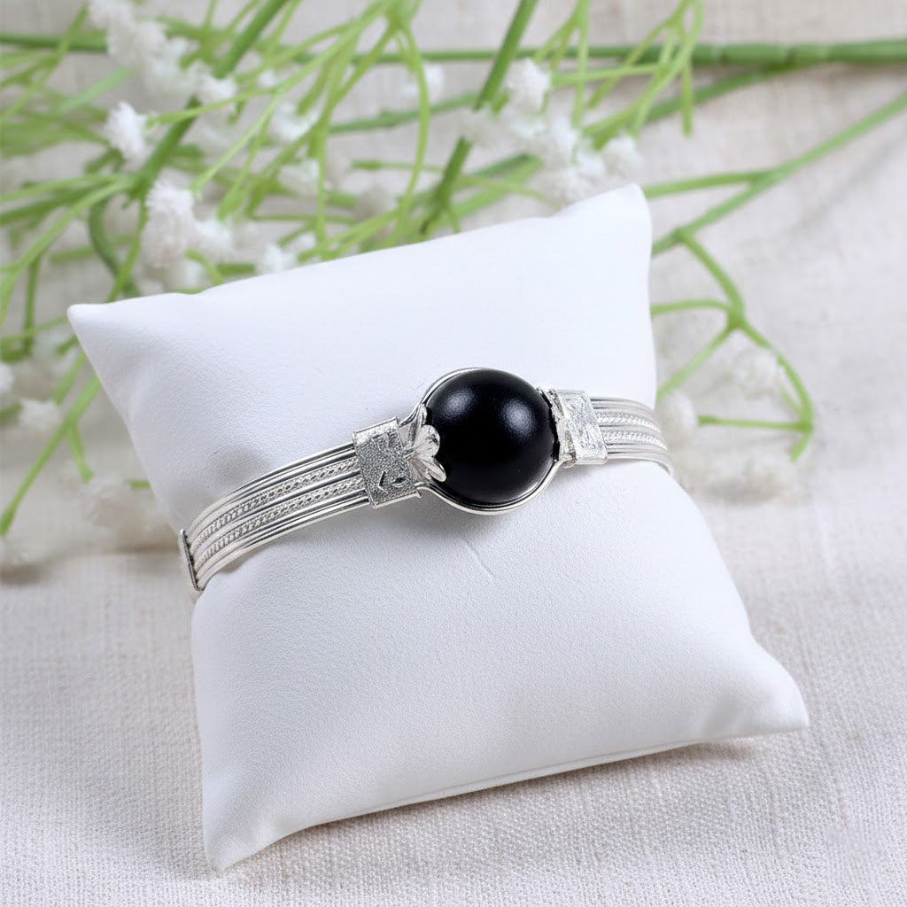 Ebony Wood Karungali Silver Plated Kada Authentic Spiritual Wear