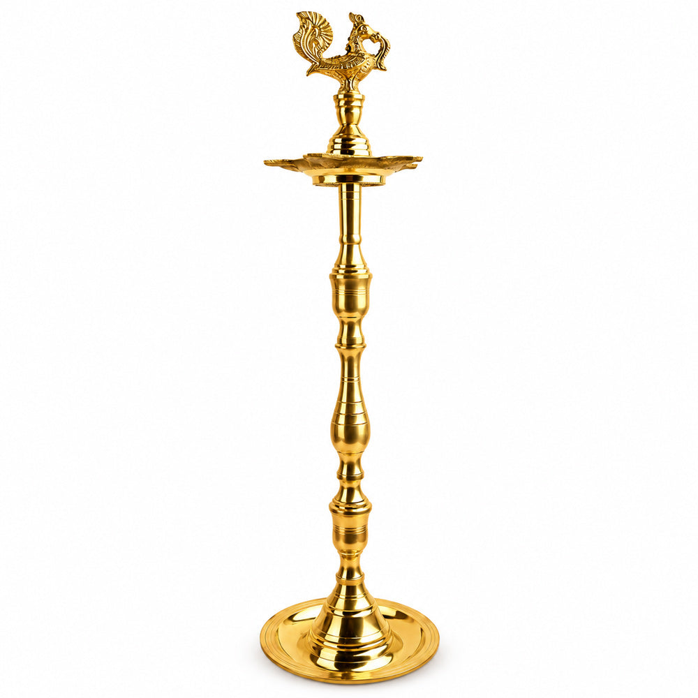 22.5-23 Inch Brass Peacock Kerala Diya