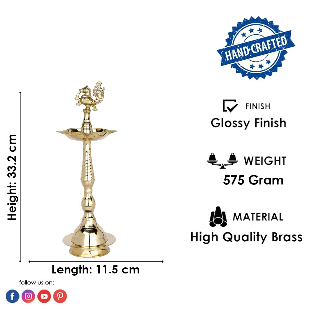 13 Inch Pure Brass Peacock Kerala Diya