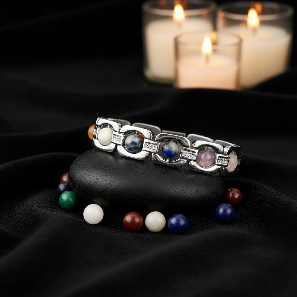 11 Chakra Silver Plated Bracelet – Unisex Spiritual Wear