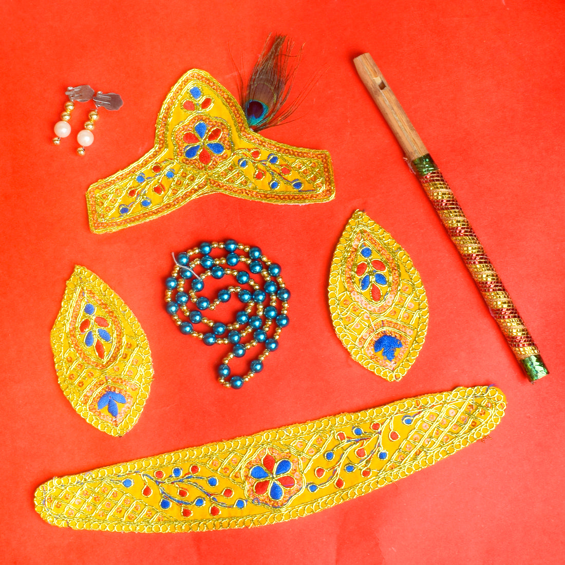 Kids Krishna Jewellery & Shringar Yellow Accessories Set
