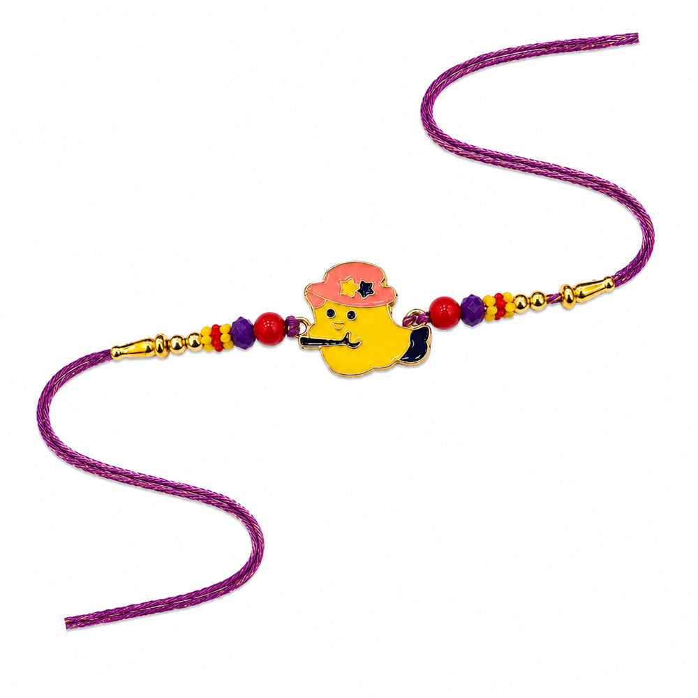 Cute Yellow Bird with Pink Hat Enamel Kids Rakhi