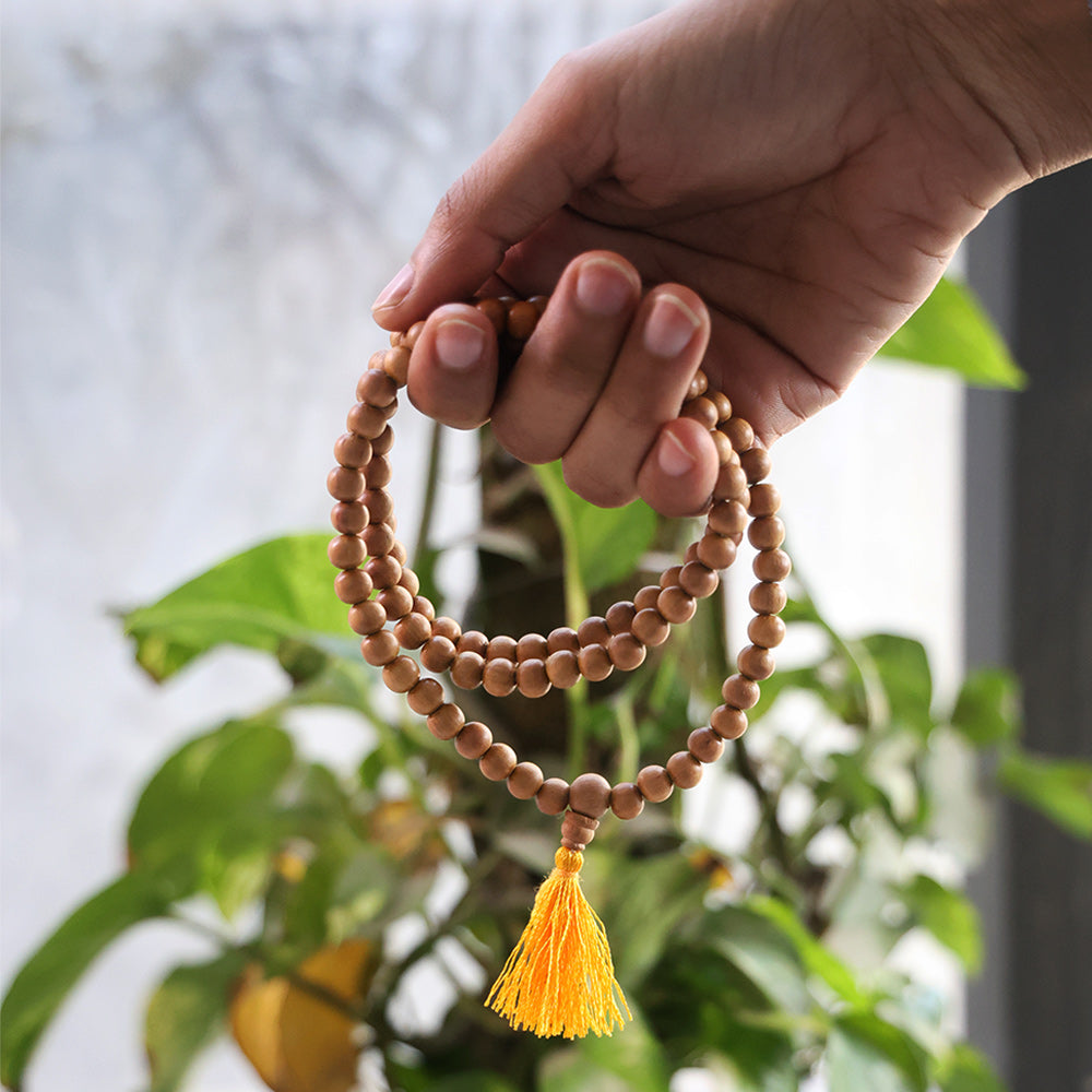 Certified 8mm 100% Original Authentic Mysore White Sandalwood (Chandan) thread Jap Mala
