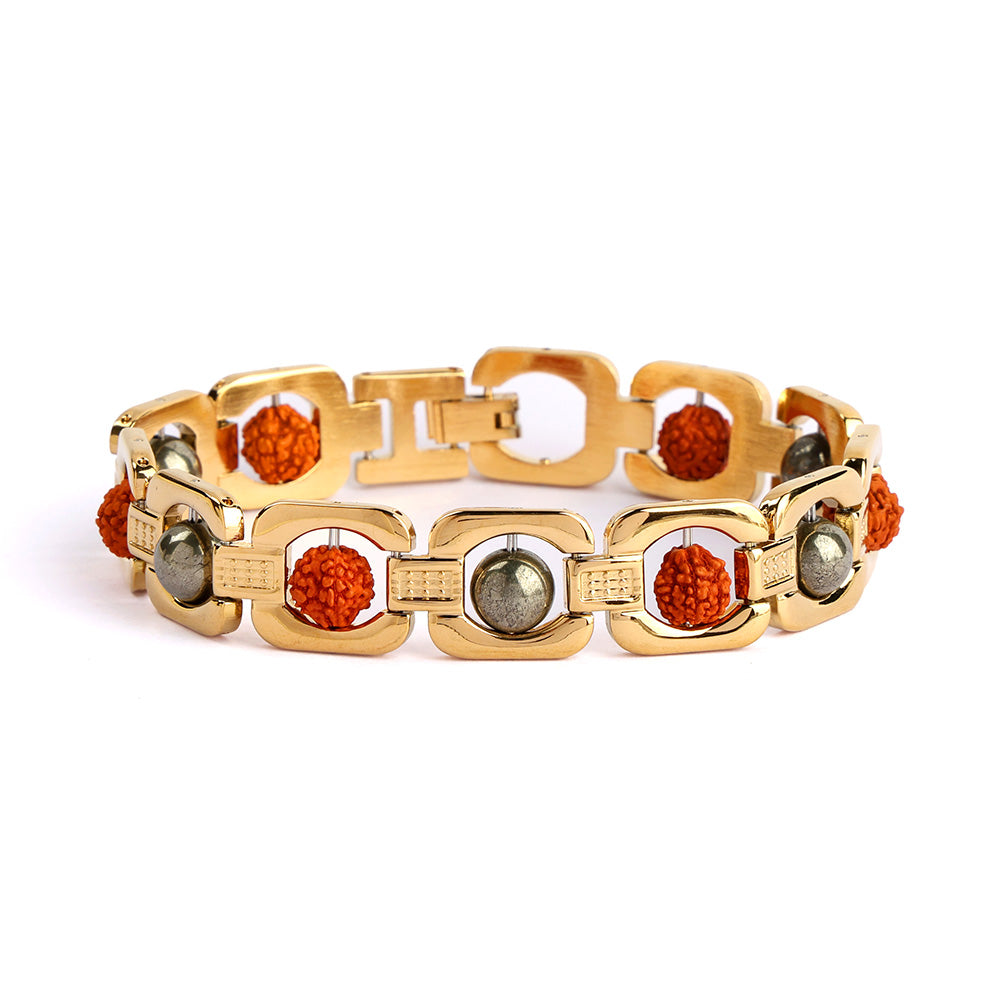 Gold Plated Pyrite Rudraksha Bracelet Premium IGP Coating