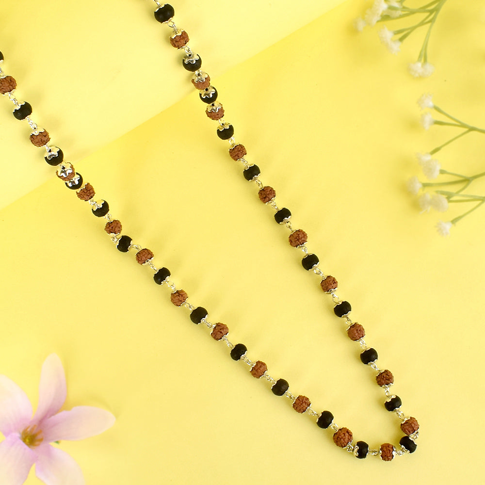 Rudraksha & Karungali Mala Silver Plated Beads Spiritual Protection Govt Certified