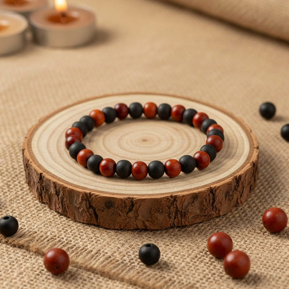Government certified 8mm red sandalwood and Karungali bracelet, crafted for spiritual protection, balance, and positive energy. India’s Premium Jap Mala Store - www.satvikstore.in