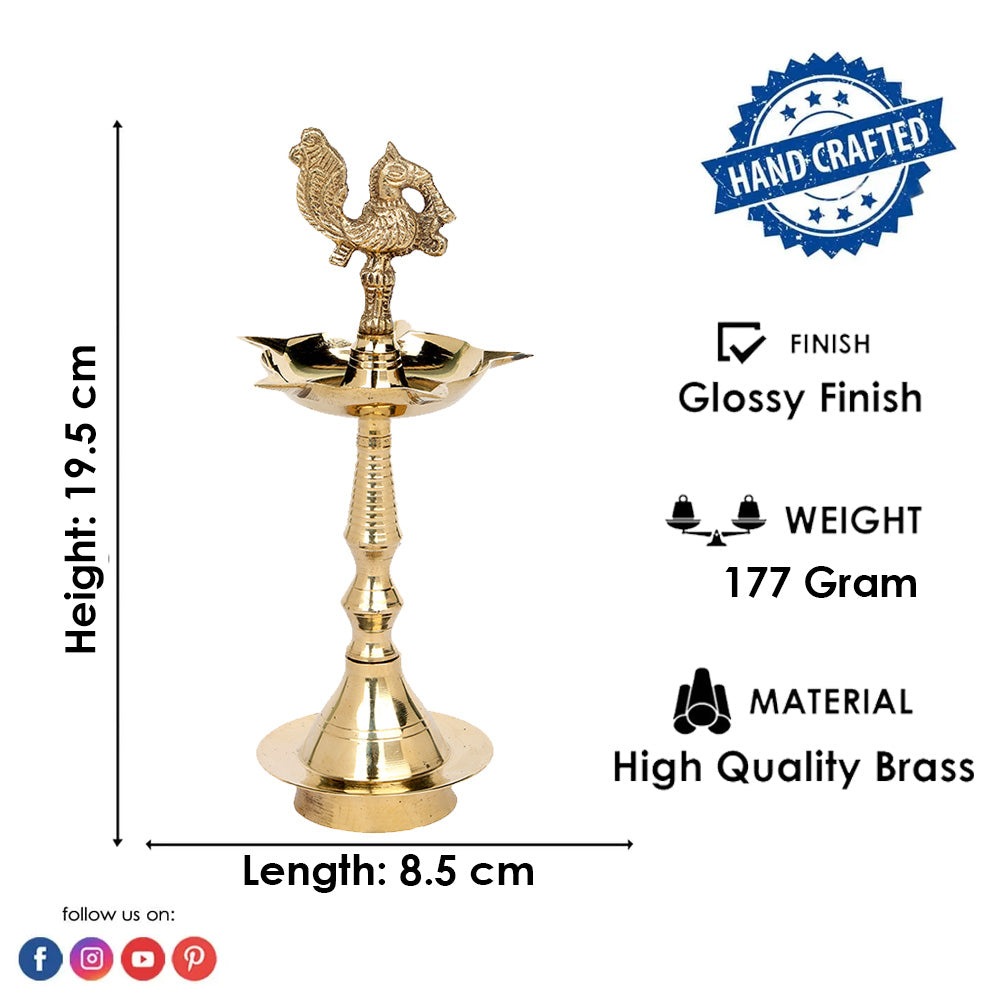 7.6 Inch Pure Brass Peacock Kerala Diya