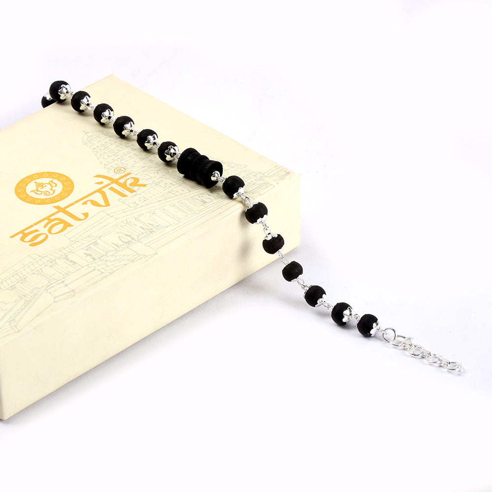 8mm Silver Plated Karungali Damru Bracelet Govt Certified