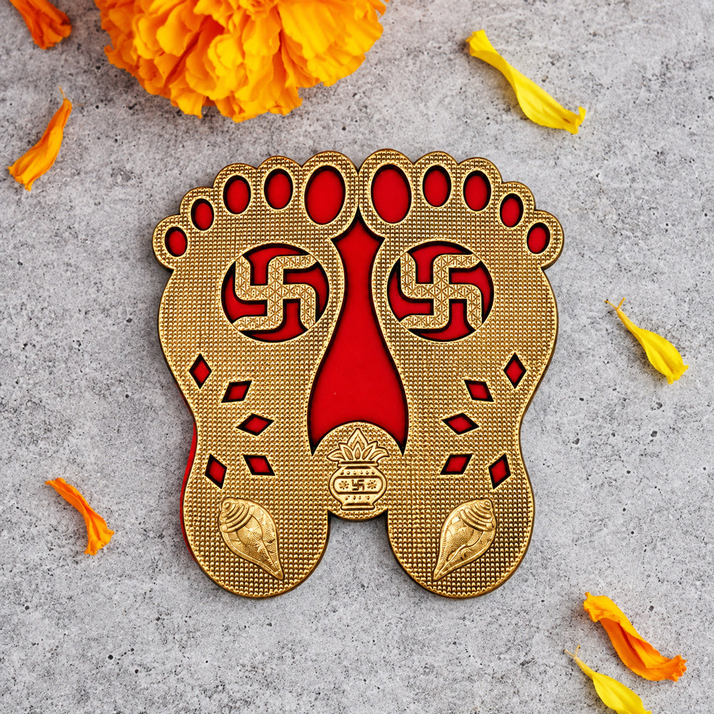 Gold & Red Charan Paduka Door Entrance Sticker