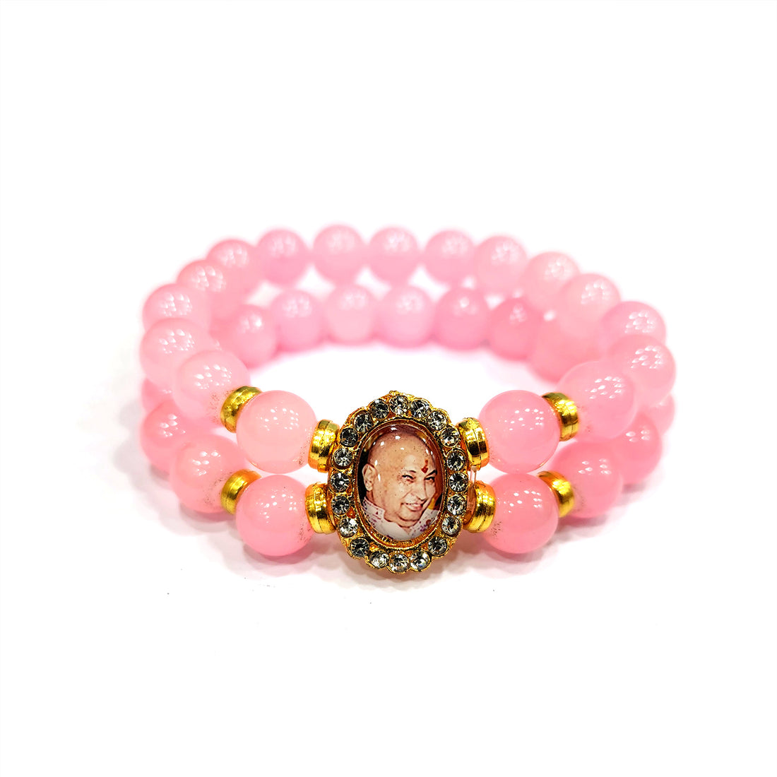 Light Pink Round Pearl Bracelet with Jai Guruji Swaroop