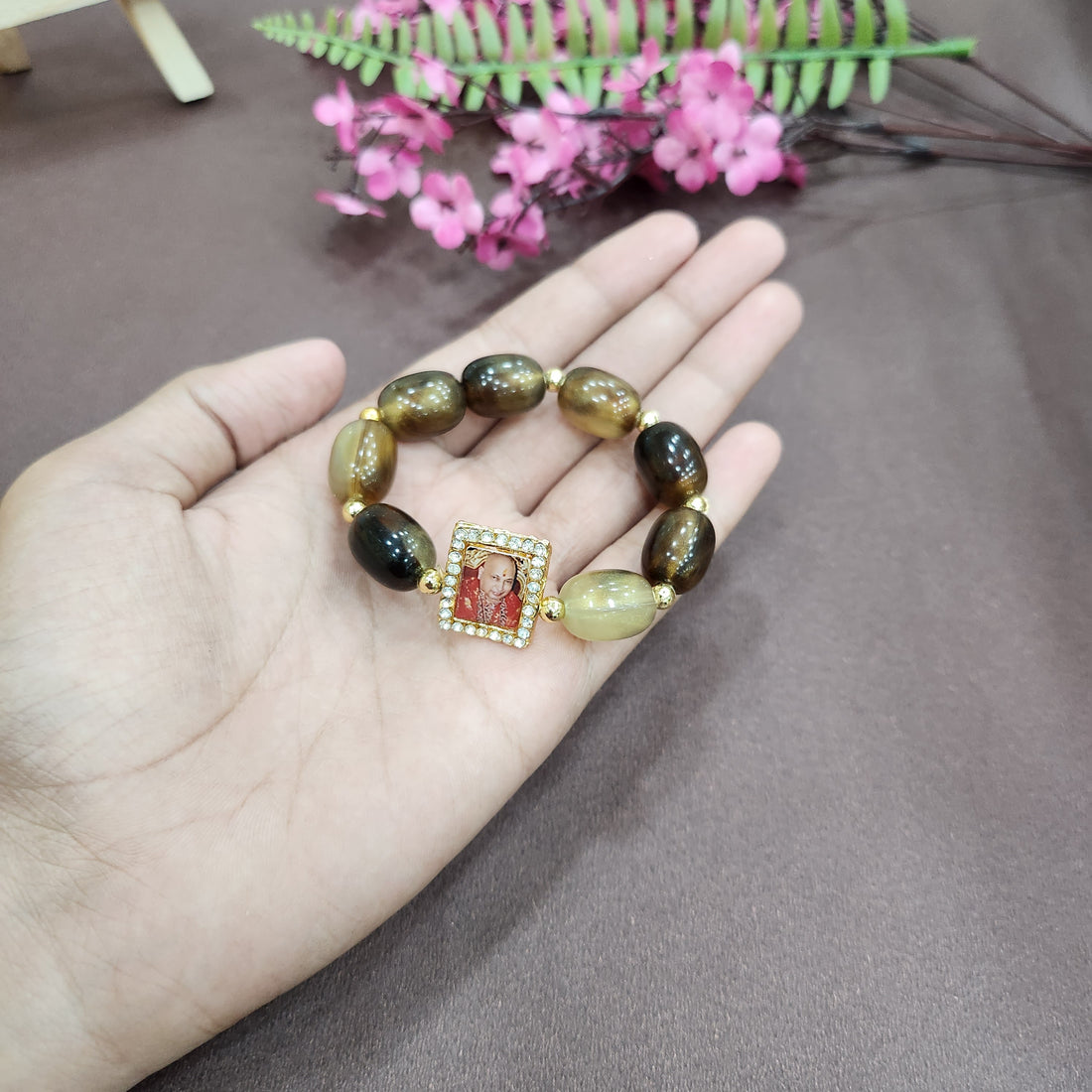 Oval Pearl Bracelet with Jai Guruji Swaroop Handmade Bracelets for Men and Women