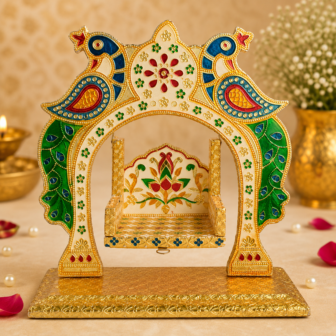 Majestic Golden Meenakari Jhula for Laddu Gopal