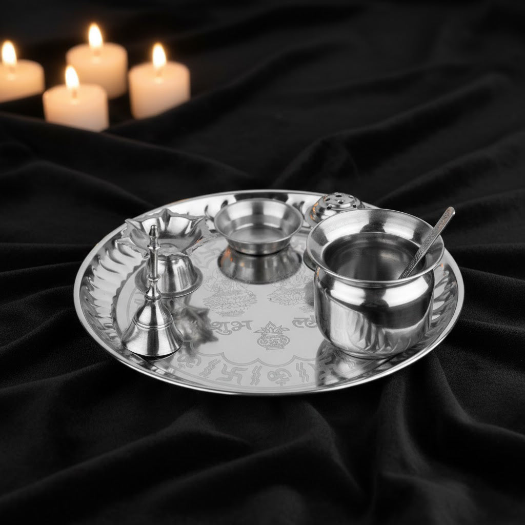 Silver Plated Pooja Thali Metal Aarti Plate