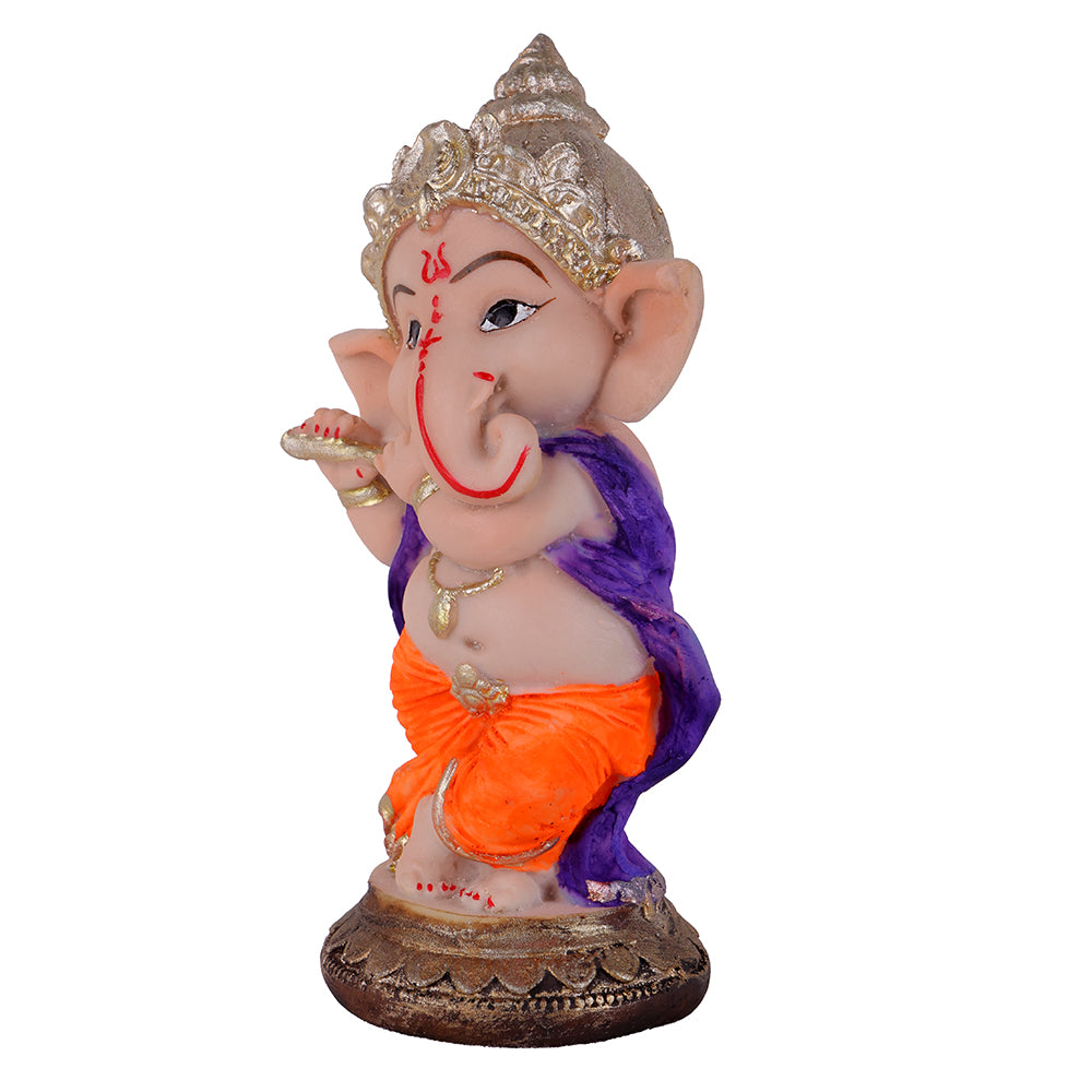 Premium Hand-Painted Playing Flute Resin Ganpati Statue