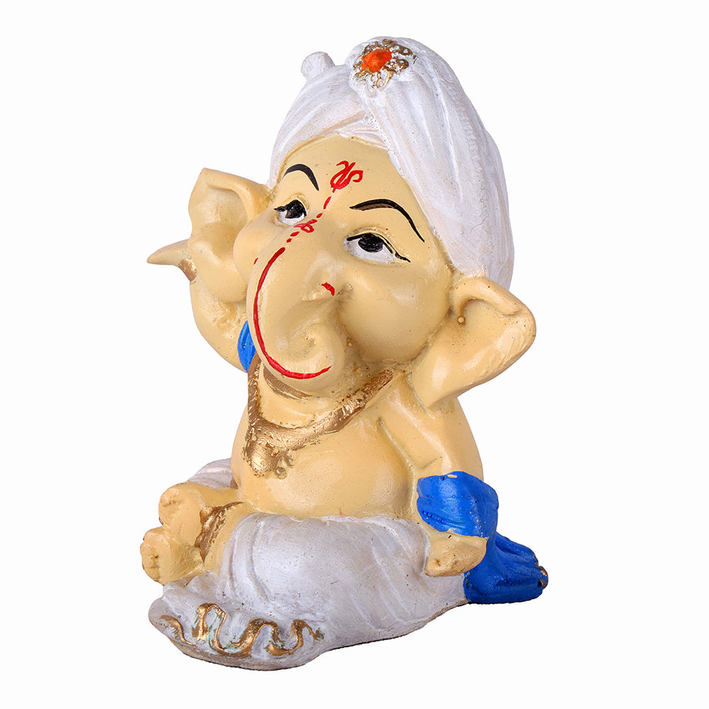 Premium Hand-Painted Bal Ganpati Turban Resin Statue