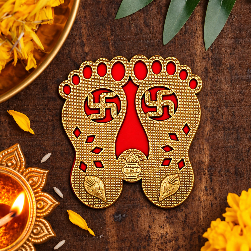 Gold & Red Charan Paduka Door Entrance Sticker