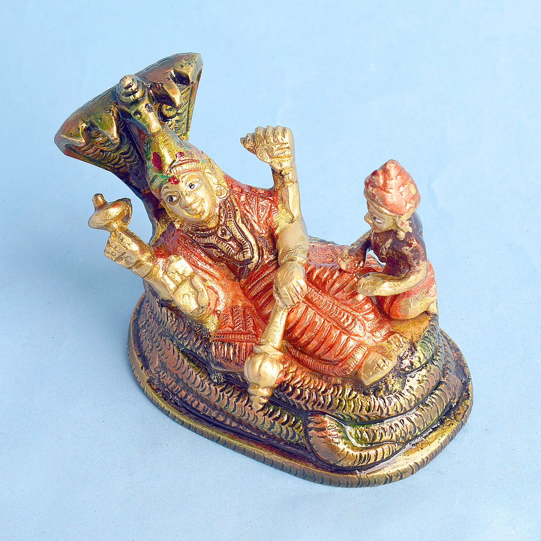 3.1 inch small brass Vishnu and Laxmi idol symbolizing divine prosperity, protection, and blessings. India’s Largest Brass Idols Brand - www.satvikstore.in