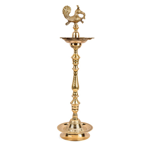 32 Inch Brass Kerala Peacock Samai Deepam Inauguration Lamp β Handcrafted Kerala samai deepam with a peacock design, perfect for grand inaugurations, pooja ceremonies, and spiritual occasions. Indiaβs Largest Pooja Accessories Brand β www.satvikstore.in