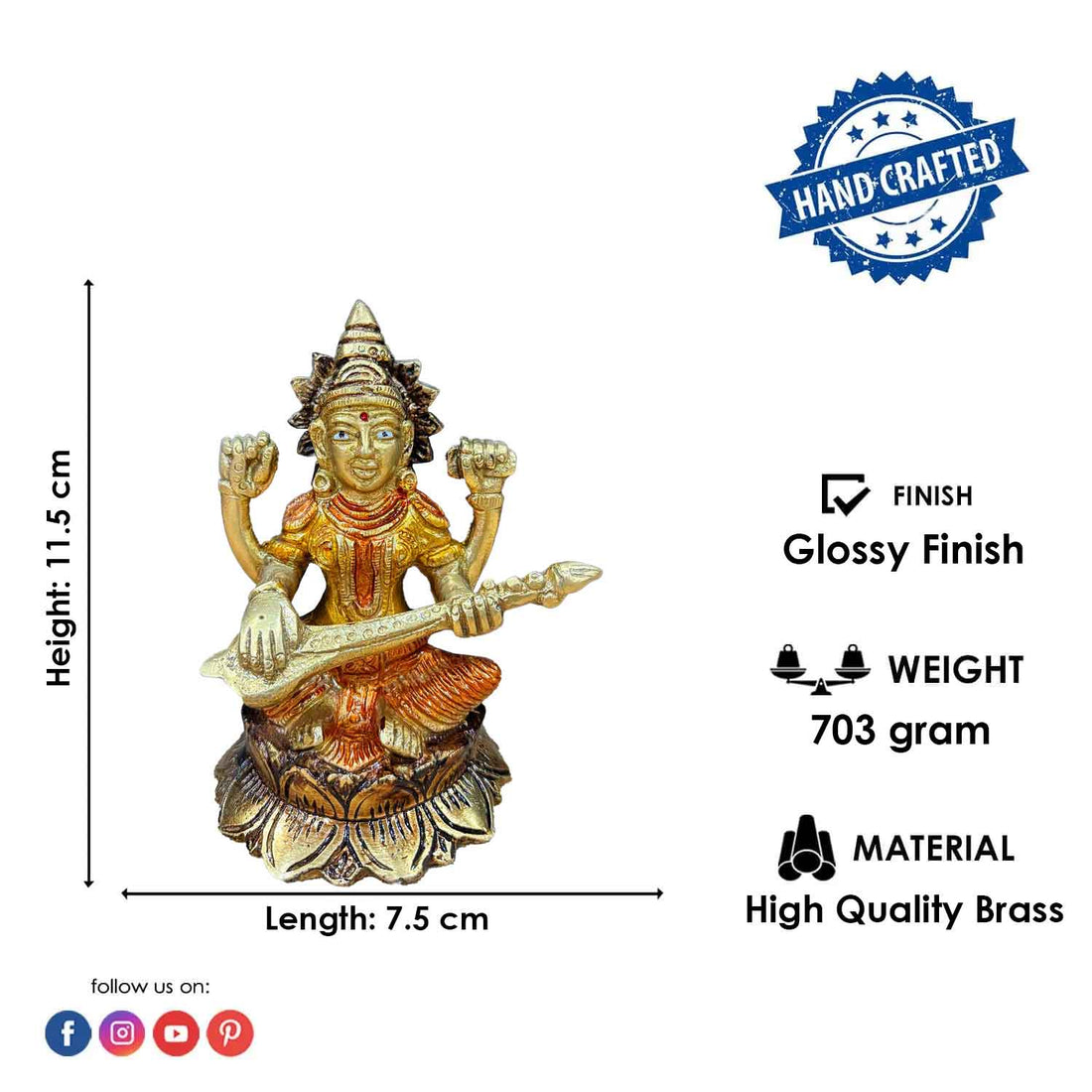 4.5 Inch Handcrafted Saraswati Statue