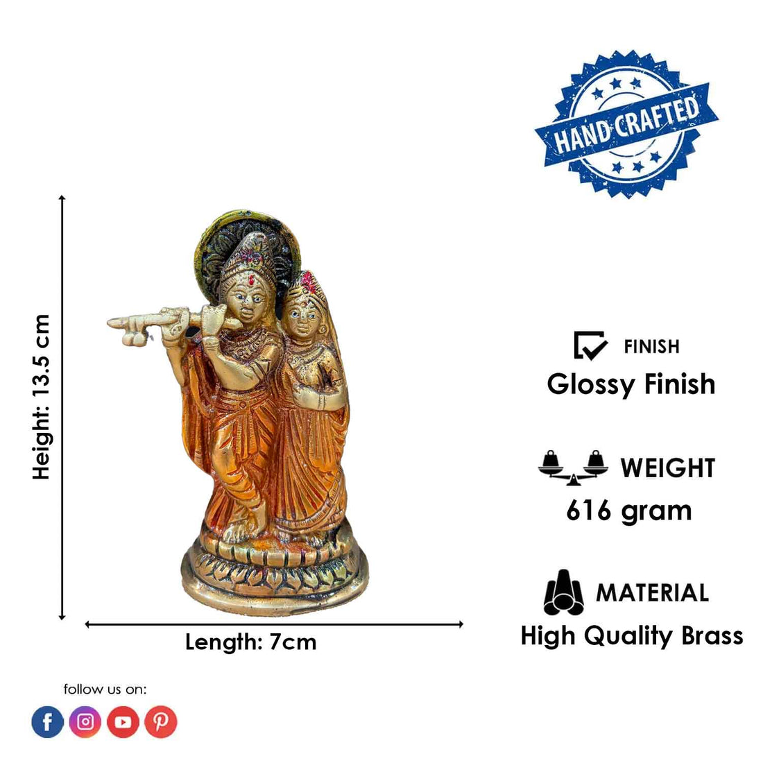 5.3 Inch Brass Radha Krishna Pair Idol