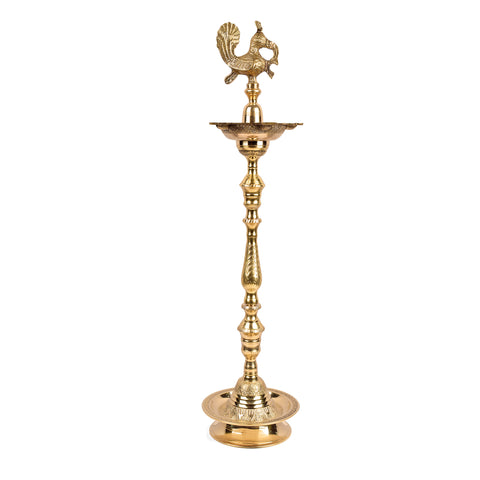 36 Inch Brass Kerala Peacock Samai Deepam Inauguration Lamp β Handcrafted Kerala samai deepam with an intricate peacock design, ideal for grand inaugurations, pooja ceremonies, and festive occasions. Indiaβs Largest Pooja Accessories Brand β www.satvikstore.in