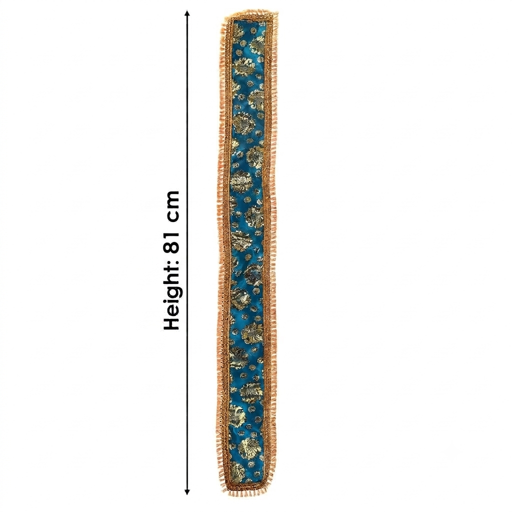 Blue & Gold Floral Brocade Ganpati Idol Patka with Fringe