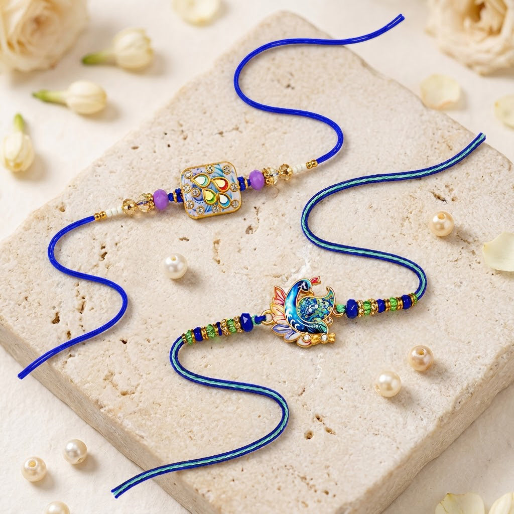 Royal Meenakari Peacock and Kundan Designer Rakhi (Set of 2)