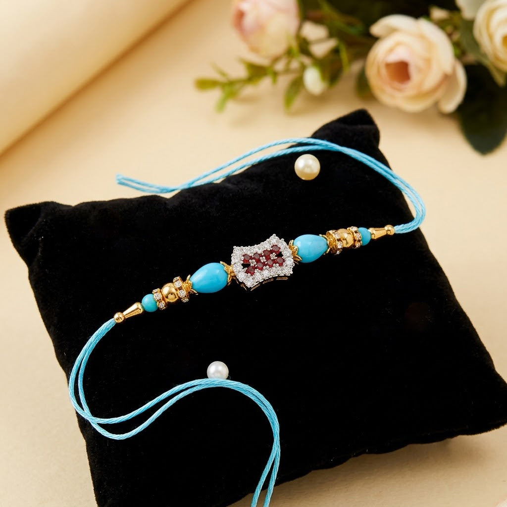Auspicious Red and White Stone Studded Designer Rakhi
