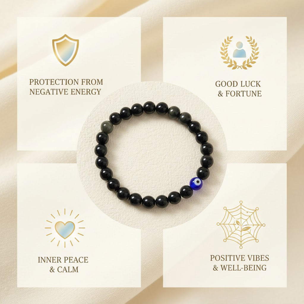 Black Obsidian Evil Eye & Golden Pyrite Bracelet Combo | Protection & Wealth Energy
