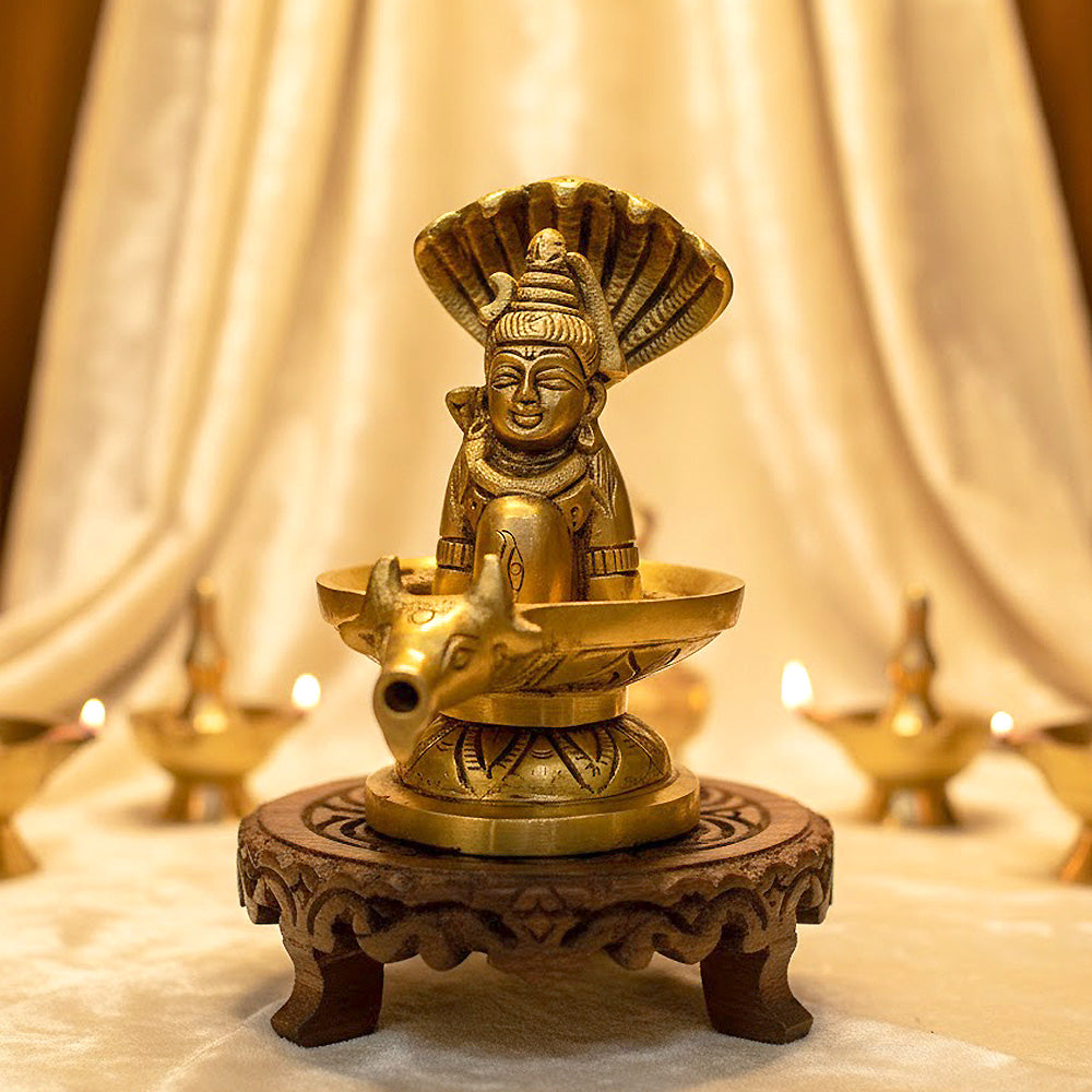 4.7 Inch Brass Shivalingam and Sheshnag. India's No.1 Brass Idol Store: www.satvikstore.in